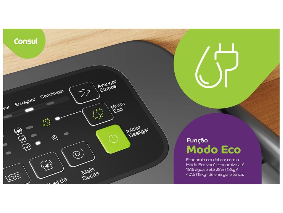 Lavadora de Roupas Consul 15kg 12 Programas de Lavagem Cinza Chumbo CWN15A9ANA - 5