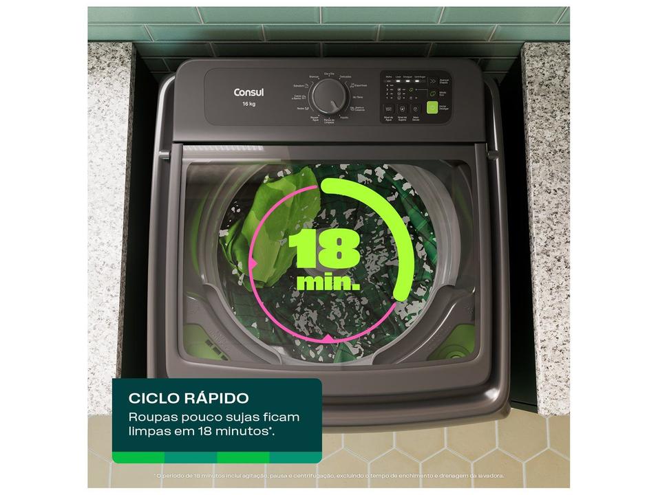 Lavadora de Roupas Consul 16kg Cesto Inox 12 Programas Cinza CWN16A9 - 2