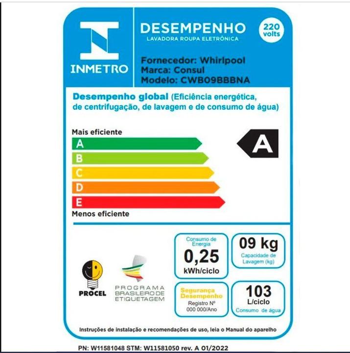 Lavadora de Roupas Consul 9kg 16 Programas de Lavagem Branca CWB09 - 8