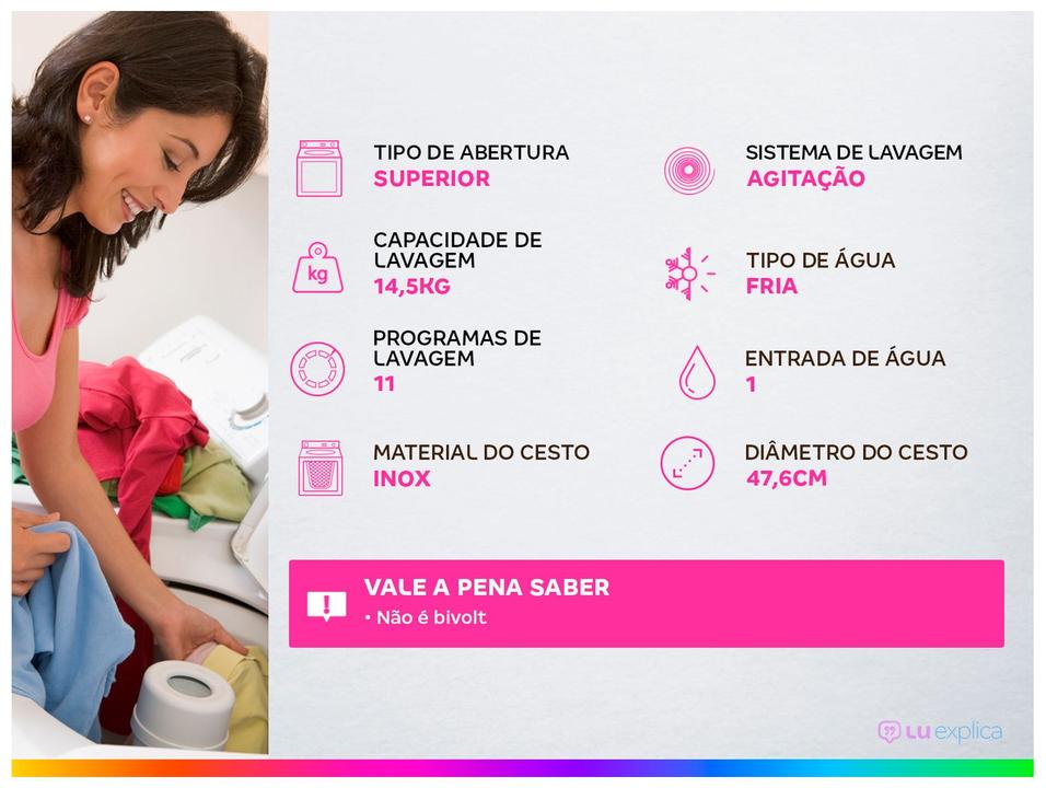 Lavadora de Roupas Electrolux 14,5kg Preta Cesto Inox 11 Programas de Lavagem LEP15 - 1