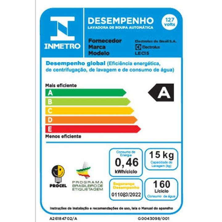 Lavadora de Roupas Electrolux 15kg Cesto Inox 11 Programas de Lavagem Branco Premium Care Jet&Clean e Time Control LEC15 - 2