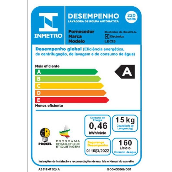 Lavadora de Roupas Electrolux 15kg Cesto Inox 11 Programas de Lavagem Branco Premium Care Jet&Clean e Time Control LEC15 - 2