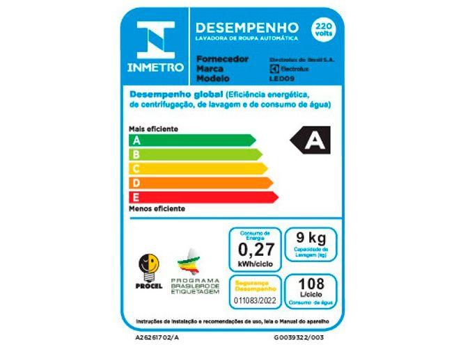 Lavadora de Roupas Electrolux 9kg 10 Programas de Lavagem Branco Efficient Care LED09 - 9