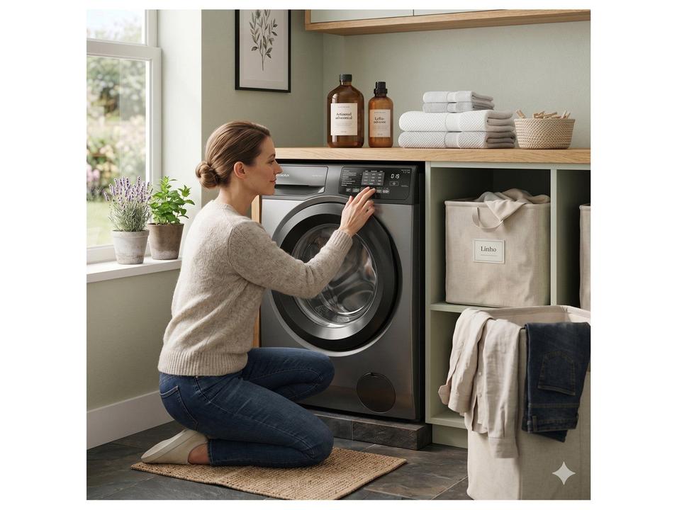 Lavadora de Roupas Electrolux Inverter 12kg Cesto Inox 8 Programas de Lavagem Água Quente Cinza Ônix LFC12 - 1