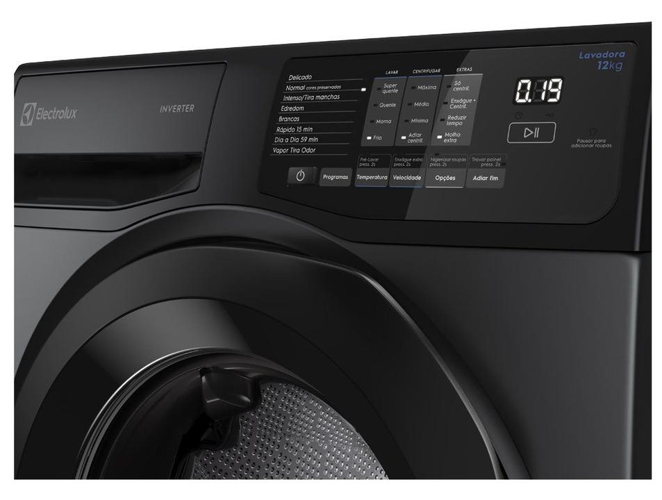 Lavadora de Roupas Electrolux Inverter 12kg Cesto Inox 8 Programas de Lavagem Água Quente Cinza Ônix LFC12 - 12