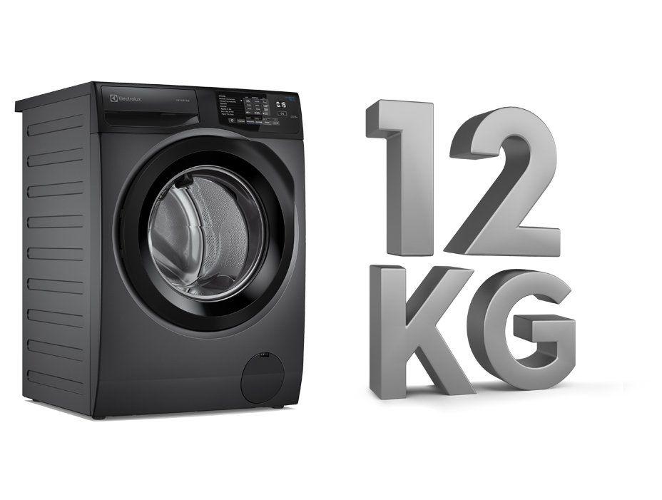 Lavadora de Roupas Electrolux Inverter 12kg Cesto Inox 8 Programas de Lavagem Água Quente Cinza Ônix LFC12 - 8