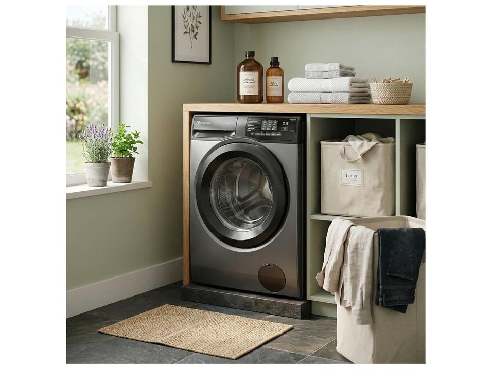 Lavadora de Roupas Electrolux Inverter 12kg Cesto Inox 8 Programas de Lavagem Água Quente Cinza Ônix LFC12 - 1