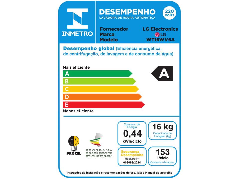 Lavadora de Roupas LG Inverter 16kg Cesto Inox Água Fria Branca WT16WV6A - 25