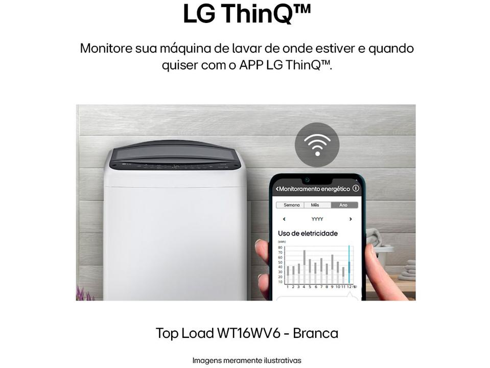 Lavadora de Roupas LG Inverter 16kg Cesto Inox Água Fria Branca WT16WV6A - 9