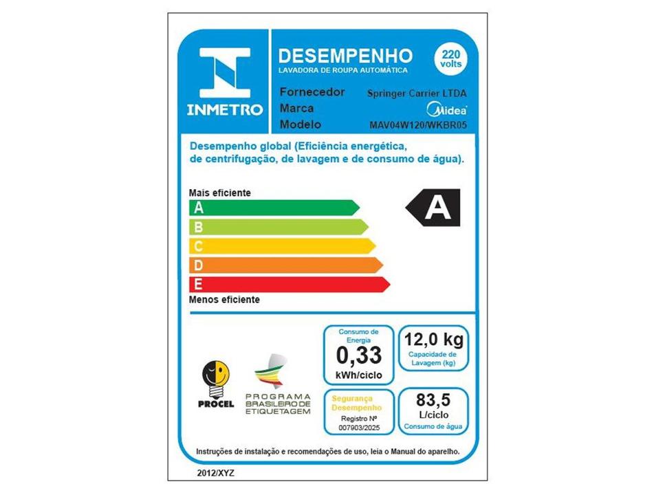 Lavadora de Roupas Midea 12kg 10 Programas de Lavagem Branco Wave Impeller MAV04W120/WKBR05 - 11