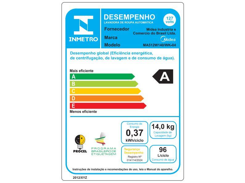 Lavadora de Roupas Midea 14kg Cesto Inox 13 Programas de Lavagem Branca MA512W140/WK-04 - 16