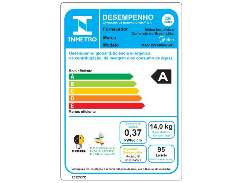 Lavadora de Roupas Midea 14kg Cesto Inox 13 Programas de Lavagem Branca MA512W140/WK-05 - 16