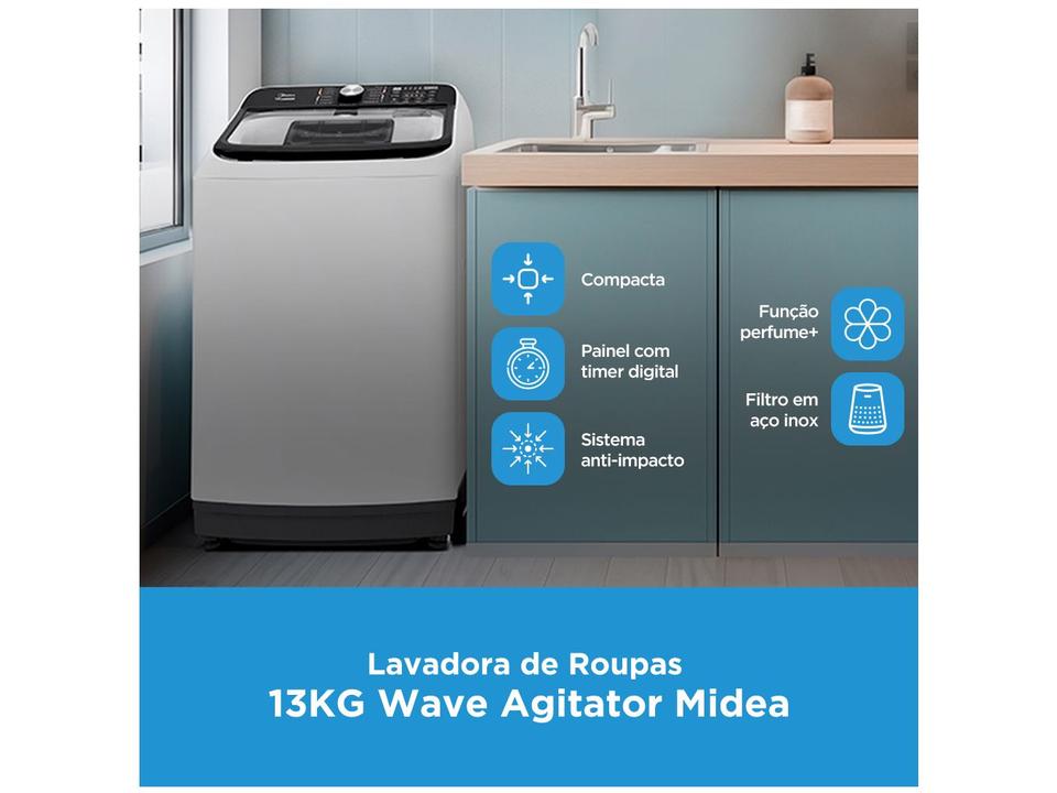 Lavadora de Roupas Midea 15kg Cesto Inox 13 Programas de Lavagem Branca Wave Agitator - 1