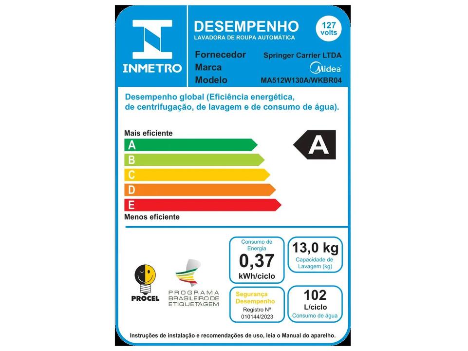 Lavadora de Roupas Midea 15kg Cesto Inox 13 Programas de Lavagem Branca Wave Agitator - 20