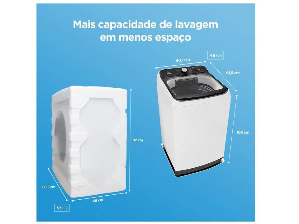 Lavadora de Roupas Midea 15kg Cesto Inox 13 Programas de Lavagem Branca Wave Agitator - 19