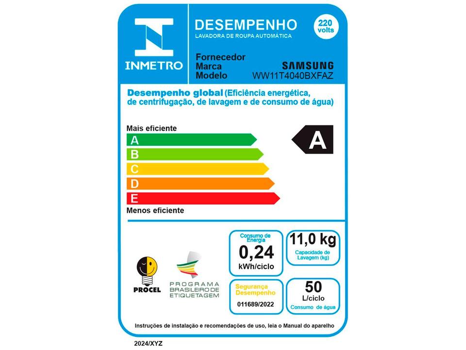 Lavadora de Roupas Samsung Inverter 11kg Cesto Inox 12 Programas de Lavagem Preta WW11T4040BX/AZ - 10