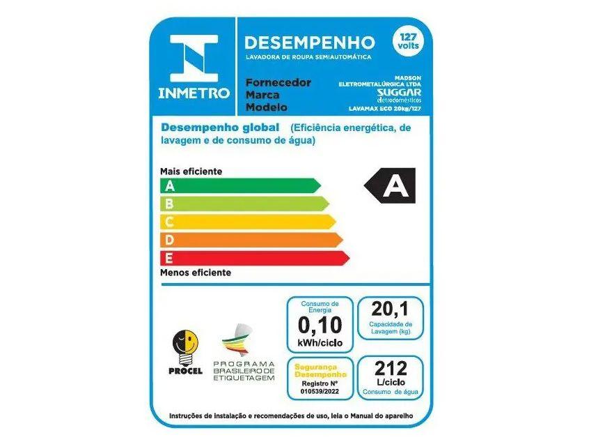 Lavadora de Roupas Suggar 20kg 6 Programas de Lavagem Branca Lavamax Eco LE2002BR - 12