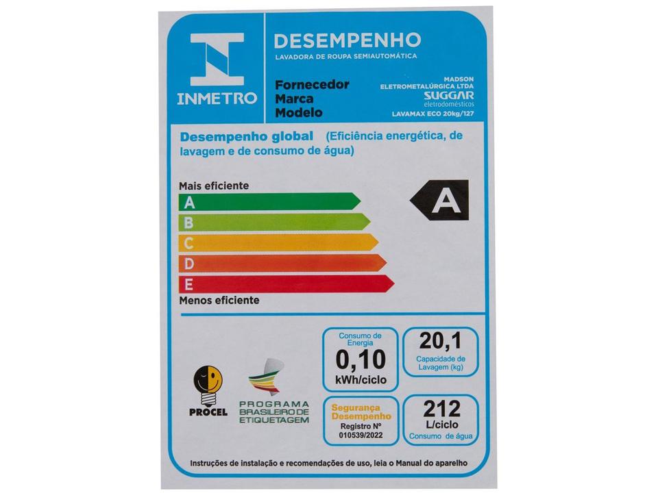 Lavadora de Roupas Suggar 20kg 6 Programas de Lavagem Prata Lavamax Eco LE2001PR - 10