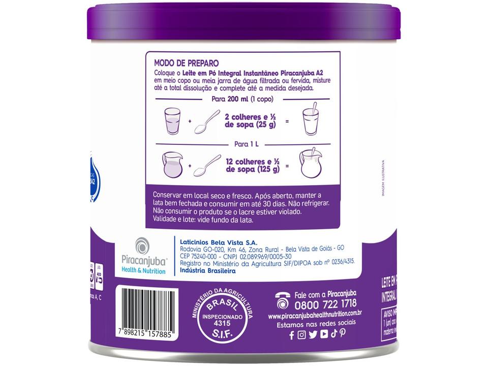 Leite de Vaca em Pó Integral Piracanjuba A2 Lata 380g - 2