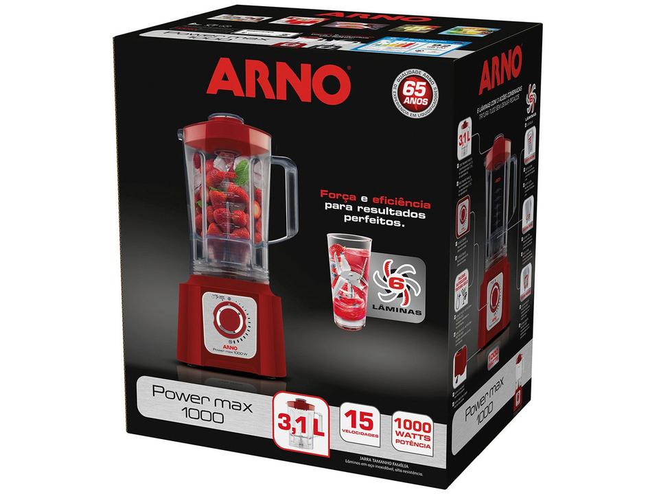 Liquidificador Arno Power Max 1000 15 Velocidades - 1000W Vermelho LN54 - 110 V - 6