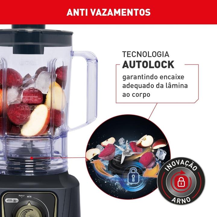 Liquidificador Arno Power Max Autolock LN82 15 Velocidades 1400W Preto e Cinza - 6