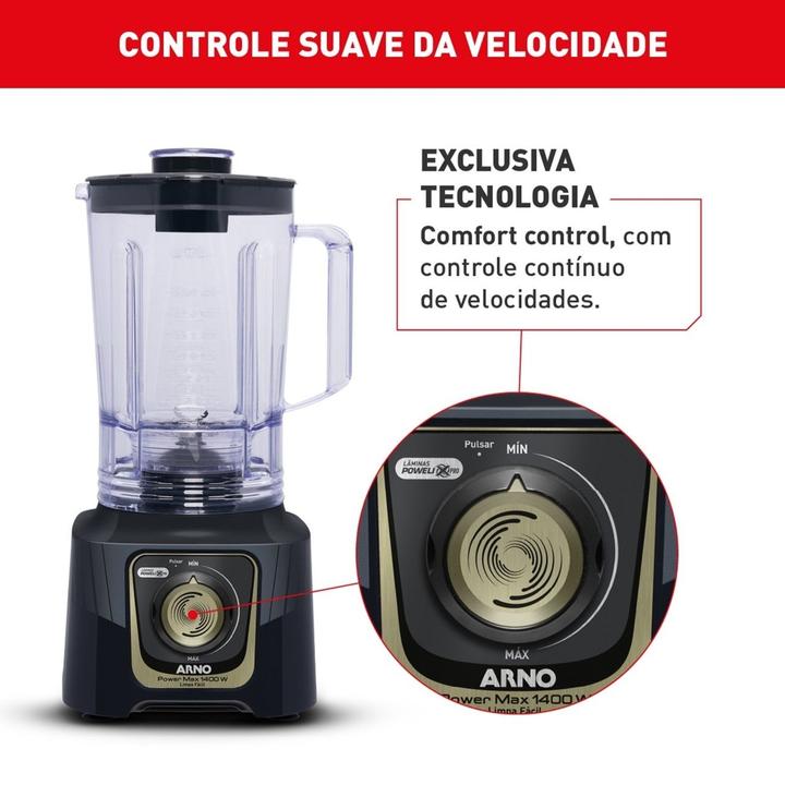 Liquidificador Arno Power Max Autolock LN82 15 Velocidades 1400W Preto e Cinza - 7