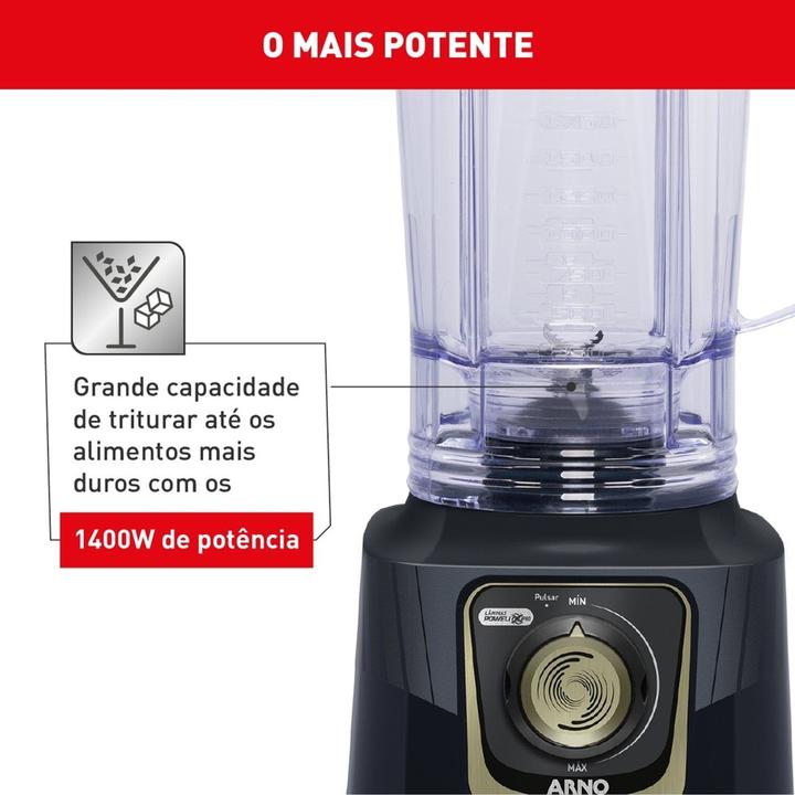 Liquidificador Arno Power Max Autolock LN82 15 Velocidades 1400W Preto e Cinza - 2
