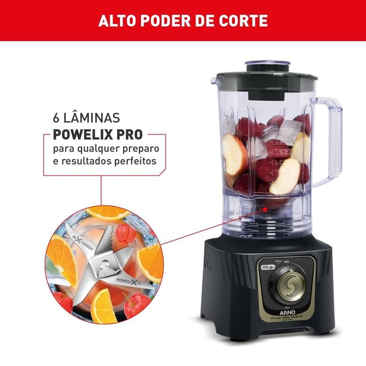 Liquidificador Arno Power Max Autolock LN82 15 Velocidades 1400W Preto e Cinza - 4