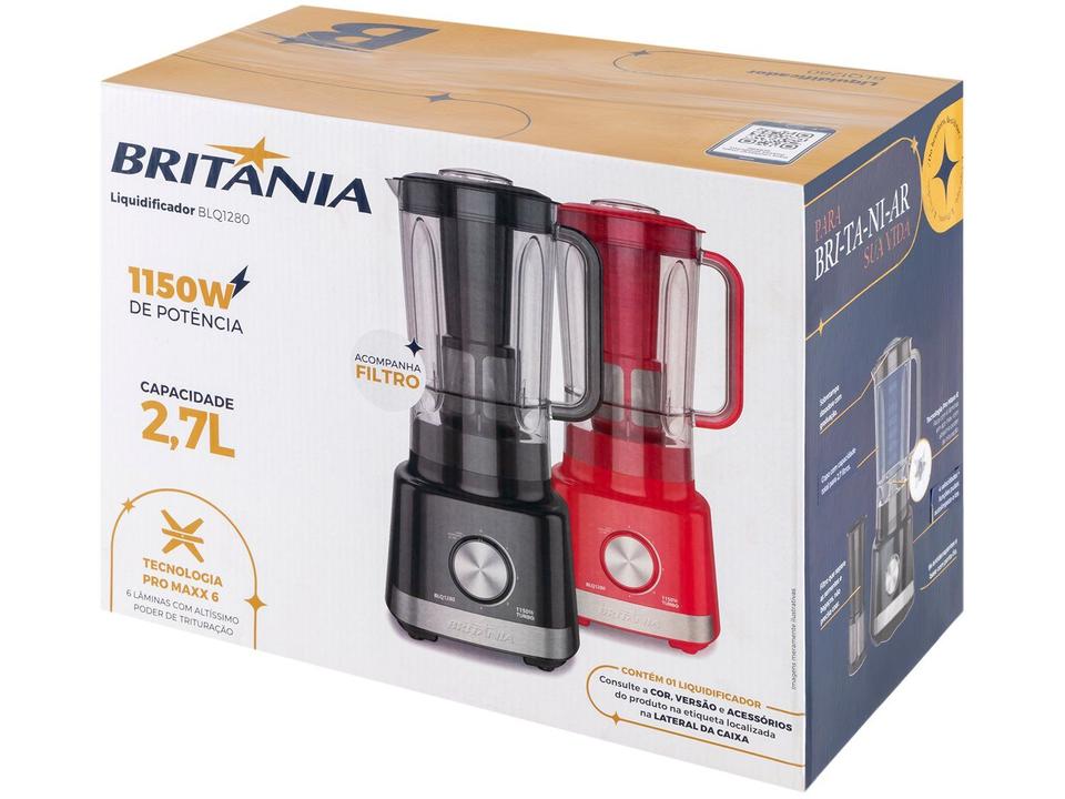 Liquidificador Britânia BLQ1280V com Filtro 4 Velocidades 1150W Vermelho - 12