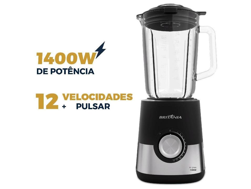 Liquidificador Britânia BLQ14A 63102019 Copo de Vidro de 2,3L 1400W Preto e Inox - 1