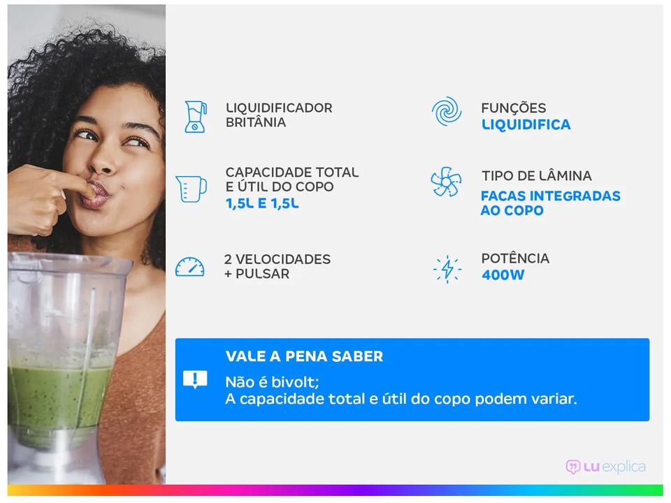 Liquidificador Britânia Diamante Branco 2 Velocidades 400W - 1