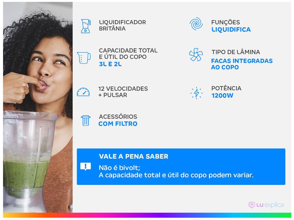 Liquidificador Britânia LQ B1000 12 Velocidades com Filtro 1200W - 1