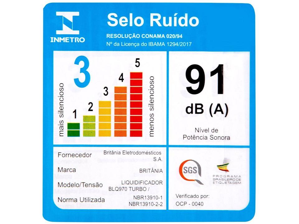 Liquidificador Britânia Turbo BLQ970P Preto 4 Velocidades 900W - 9