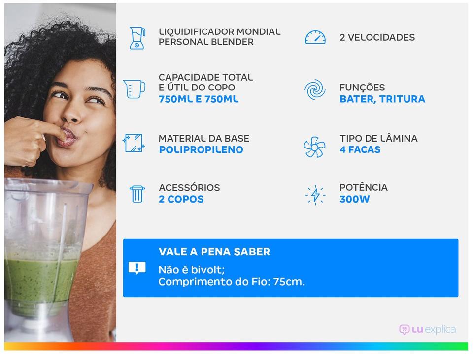 Liquidificador Mondial Personal Blender DG-01 2 Velocidades 300W Preto e Prata - 1