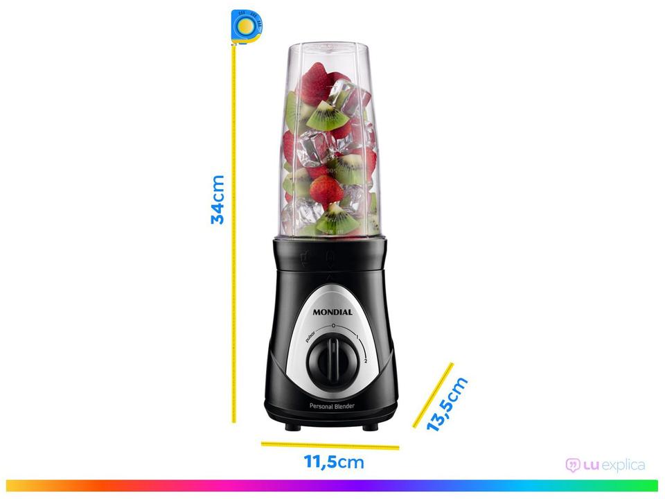 Liquidificador Mondial Personal Blender DG-01 2 Velocidades 300W Preto e Prata - 8