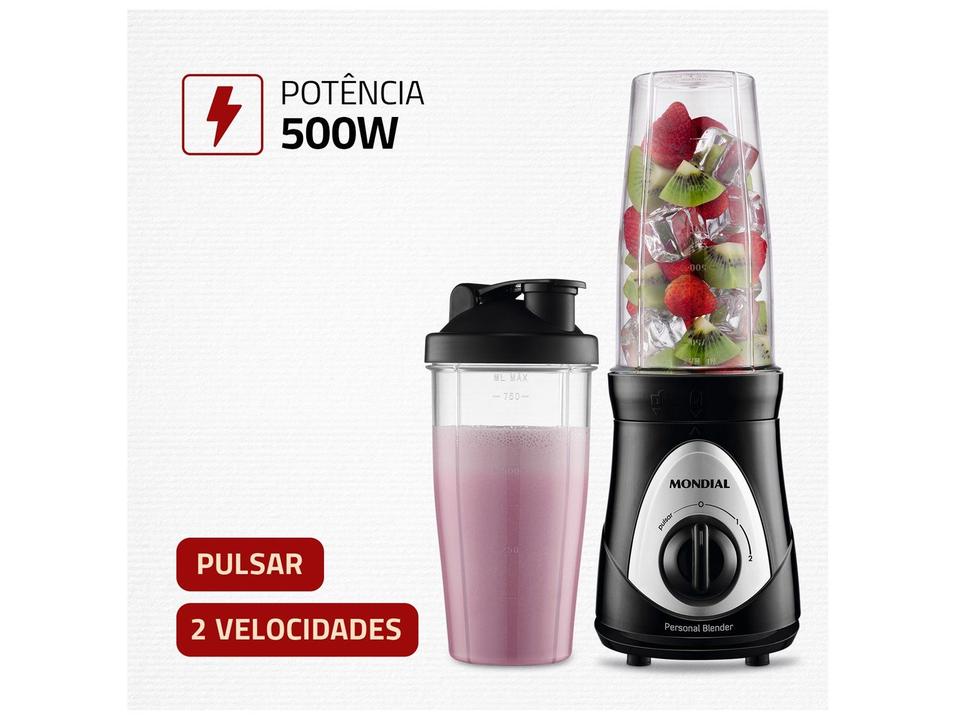 Liquidificador Mondial Personal Blender DG-01 2 Velocidades 500W Preto e Prata - 2