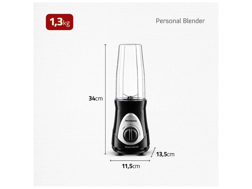 Liquidificador Mondial Personal Blender DG-01 2 Velocidades 500W Preto e Prata - 7