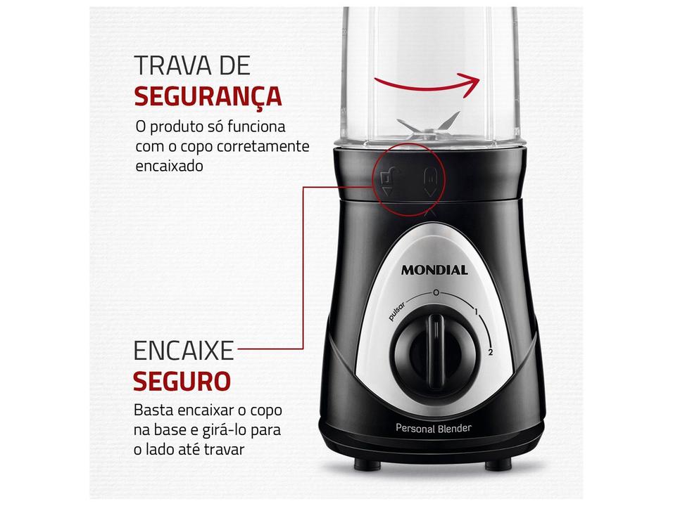 Liquidificador Mondial Personal Blender DG-01 2 Velocidades 500W Preto e Prata - 4