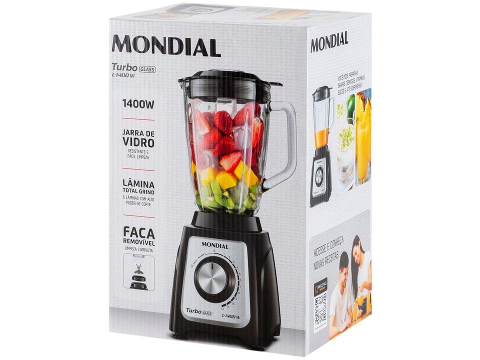 Liquidificador Mondial Turbo Glass L-1400 GI Copo de Vidro 12 Velocidades 1400W  Preto/Inox - 19