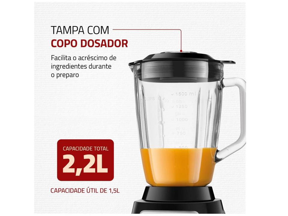 Liquidificador Mondial Turbo Glass L-1400 GI Copo de Vidro 12 Velocidades 1400W  Preto/Inox - 5