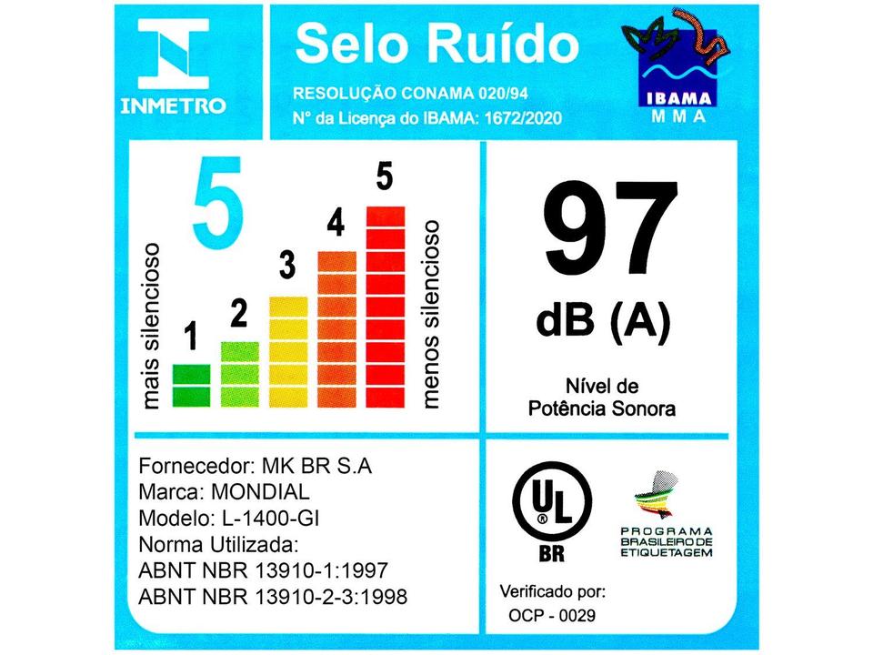 Liquidificador Mondial Turbo Glass L-1400 GI Copo de Vidro 12 Velocidades 1400W  Preto/Inox - 20