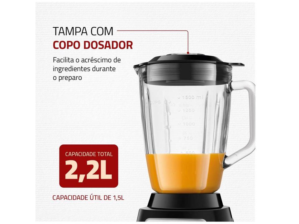 Liquidificador Mondial Turbo Glass L-1400 GI Copo de Vidro 12 Velocidades 1400W  Preto/Inox - 5