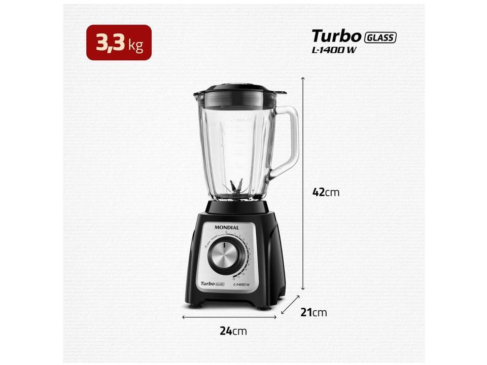Liquidificador Mondial Turbo Glass L-1400 GI - Copo de Vidro 12 Velocidades 1400W Preto - 8