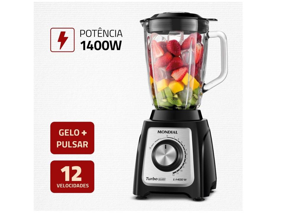 Liquidificador Mondial Turbo Glass L-1400 GI - Copo de Vidro 12 Velocidades 1400W Preto - 3