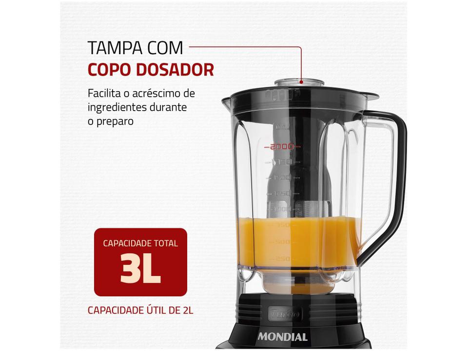 Liquidificador Mondial Turbo Inox L-1100 BI Preto com Filtro 12 Velocidades 1100W - 5