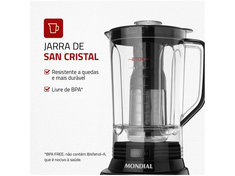 Liquidificador Mondial Turbo Inox L-1100 BI Preto com Filtro 12 Velocidades 1100W - 3