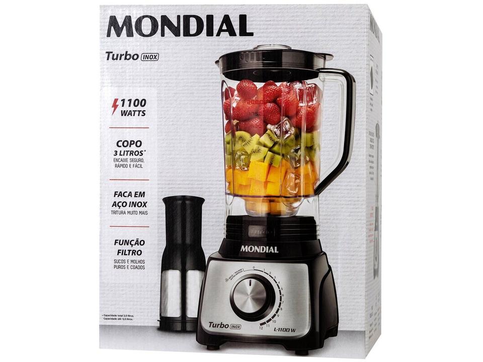 Liquidificador Mondial Turbo Inox L-1100 BI Preto com Filtro 12 Velocidades 1100W - 14