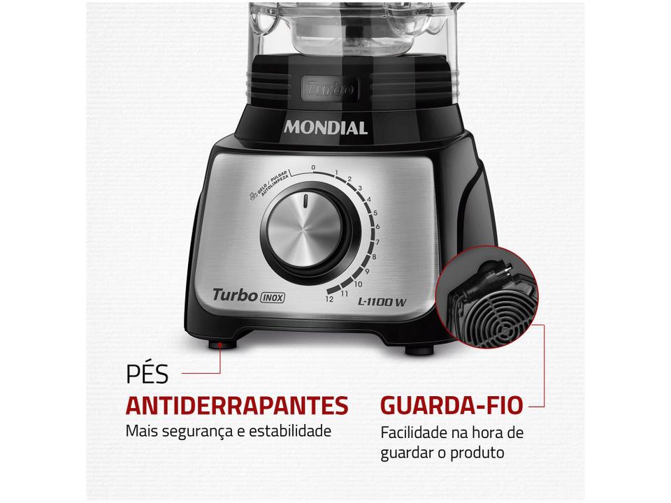 Liquidificador Mondial Turbo Inox L-1100 BI Preto com Filtro 12 Velocidades 1100W - 7