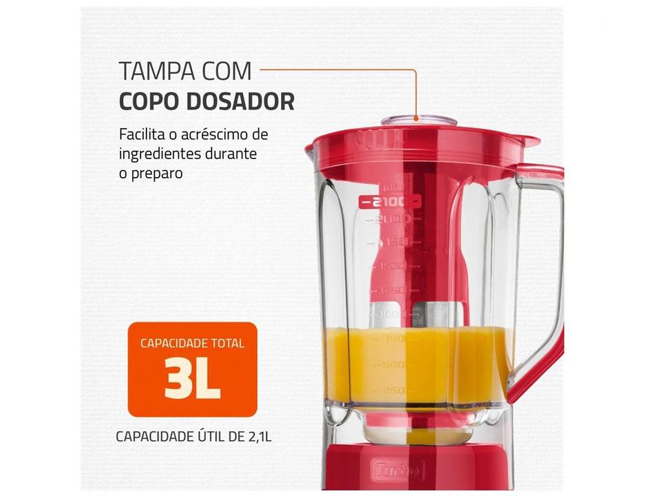 Liquidificador Mondial Turbo Inox L-1200 RI com Filtro 12 Velocidades 1200W Vermelho - 5