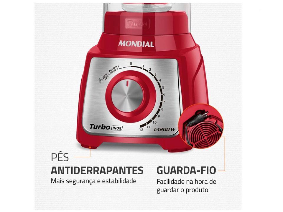 Liquidificador Mondial Turbo Inox L-1200 RI com Filtro 12 Velocidades 1200W Vermelho - 7